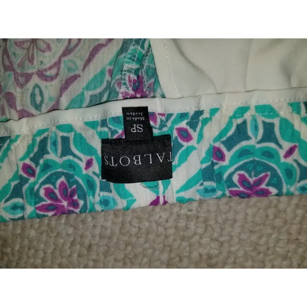 Womens Pants-TALBOTS-white/turquoise/purple gauzy pull-on harem Resort Beachy-PS - Picture 5 of 5
